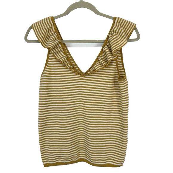 Madewell Belhaven Ruffle Sweater Tank Beige Striped women size Medium MC864 - Picture 1 of 9